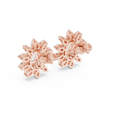 Sovereign Oval Halo Earrings • Marquise Sun-Crown Studs • Opulent Gold Diamond Look • Elegant Occasion Jewelry