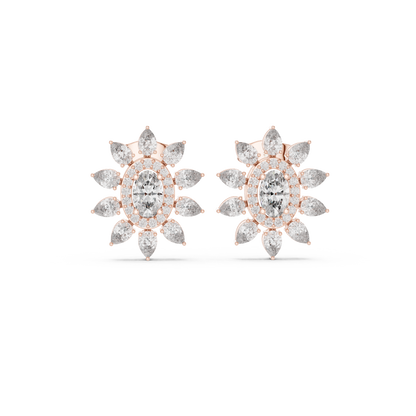 Sovereign Oval Halo Earrings • Marquise Sun-Crown Studs • Opulent Gold Diamond Look • Elegant Occasion Jewelry