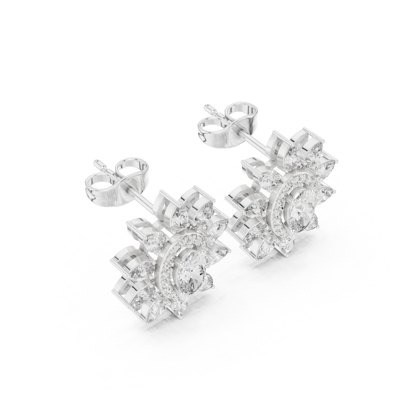 Sovereign Oval Halo Earrings • Marquise Sun-Crown Studs • Opulent Gold Diamond Look • Elegant Occasion Jewelry