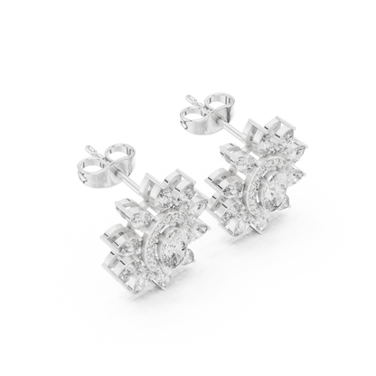 Sovereign Oval Halo Earrings • Marquise Sun-Crown Studs • Opulent Gold Diamond Look • Elegant Occasion Jewelry