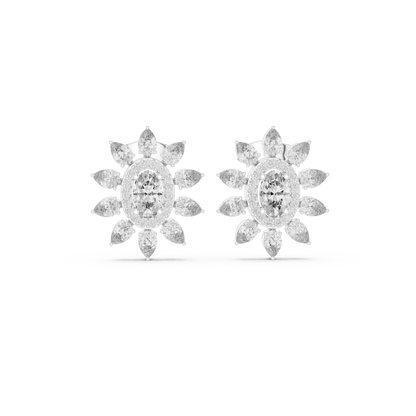 Sovereign Oval Halo Earrings • Marquise Sun-Crown Studs • Opulent Gold Diamond Look • Elegant Occasion Jewelry