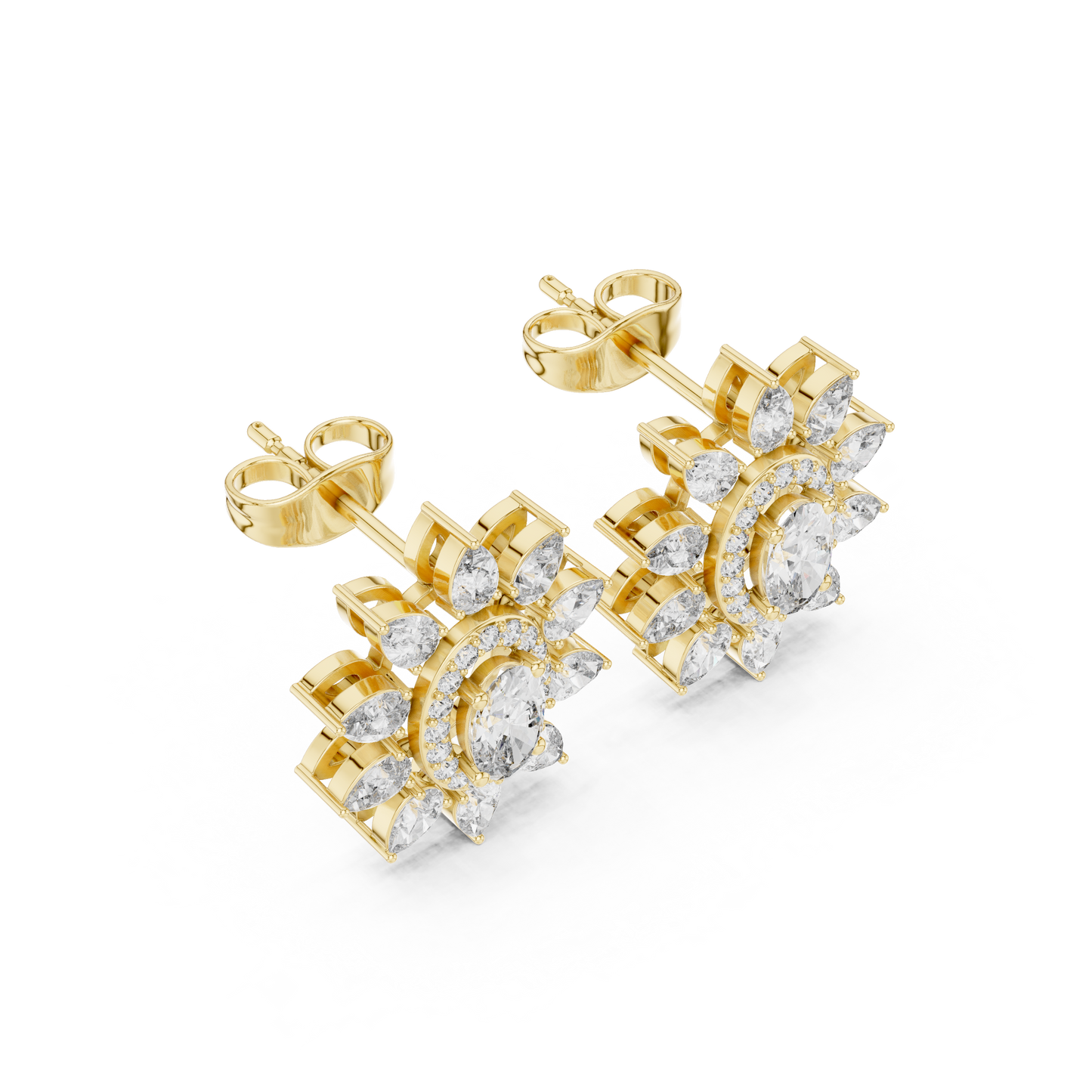 Sovereign Oval Halo Earrings • Marquise Sun-Crown Studs • Opulent Gold Diamond Look • Elegant Occasion Jewelry