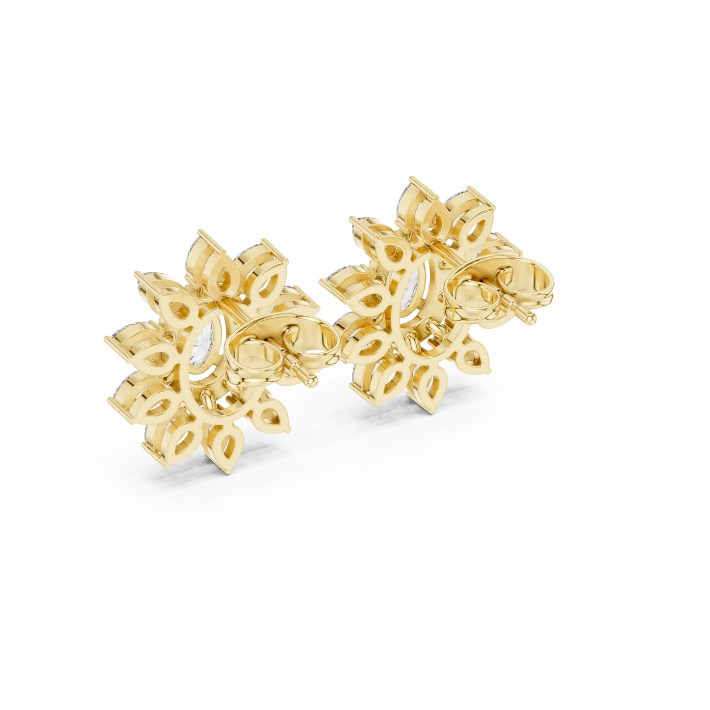 Sovereign Oval Halo Earrings • Marquise Sun-Crown Studs • Opulent Gold Diamond Look • Elegant Occasion Jewelry