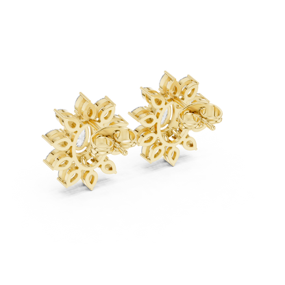 Sovereign Oval Halo Earrings • Marquise Sun-Crown Studs • Opulent Gold Diamond Look • Elegant Occasion Jewelry