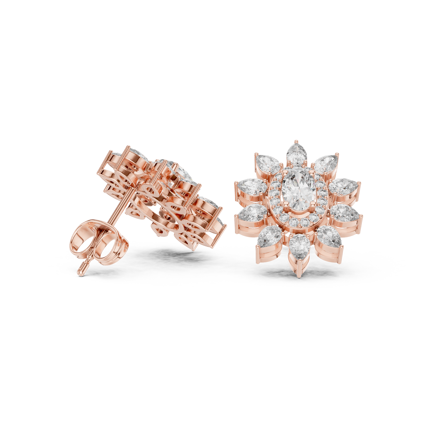 Sovereign Oval Halo Earrings • Marquise Sun-Crown Studs • Opulent Gold Diamond Look • Elegant Occasion Jewelry