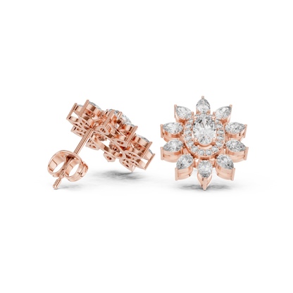 Sovereign Oval Halo Earrings • Marquise Sun-Crown Studs • Opulent Gold Diamond Look • Elegant Occasion Jewelry