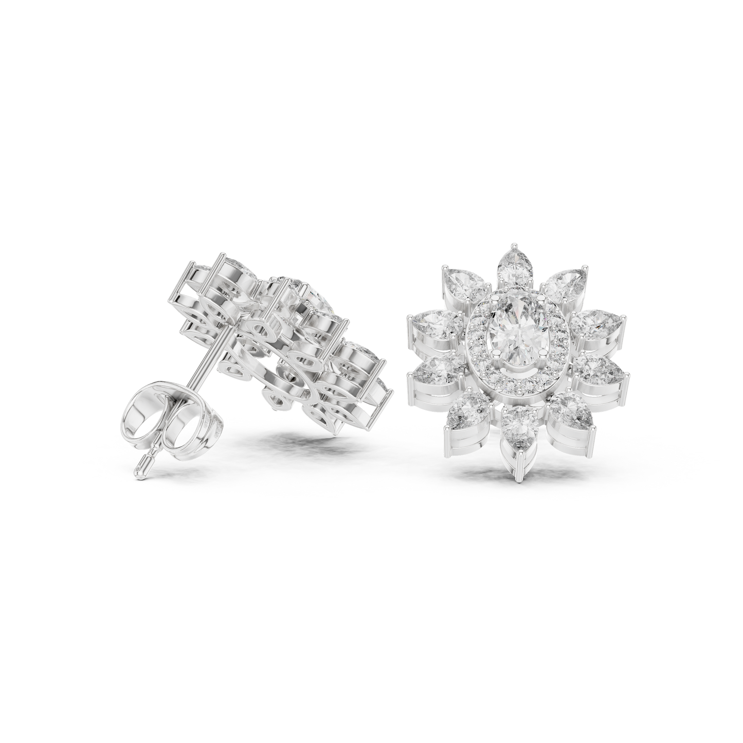 Sovereign Oval Halo Earrings • Marquise Sun-Crown Studs • Opulent Gold Diamond Look • Elegant Occasion Jewelry