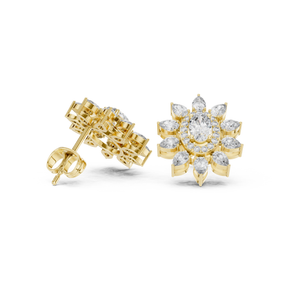 Sovereign Oval Halo Earrings • Marquise Sun-Crown Studs • Opulent Gold Diamond Look • Elegant Occasion Jewelry