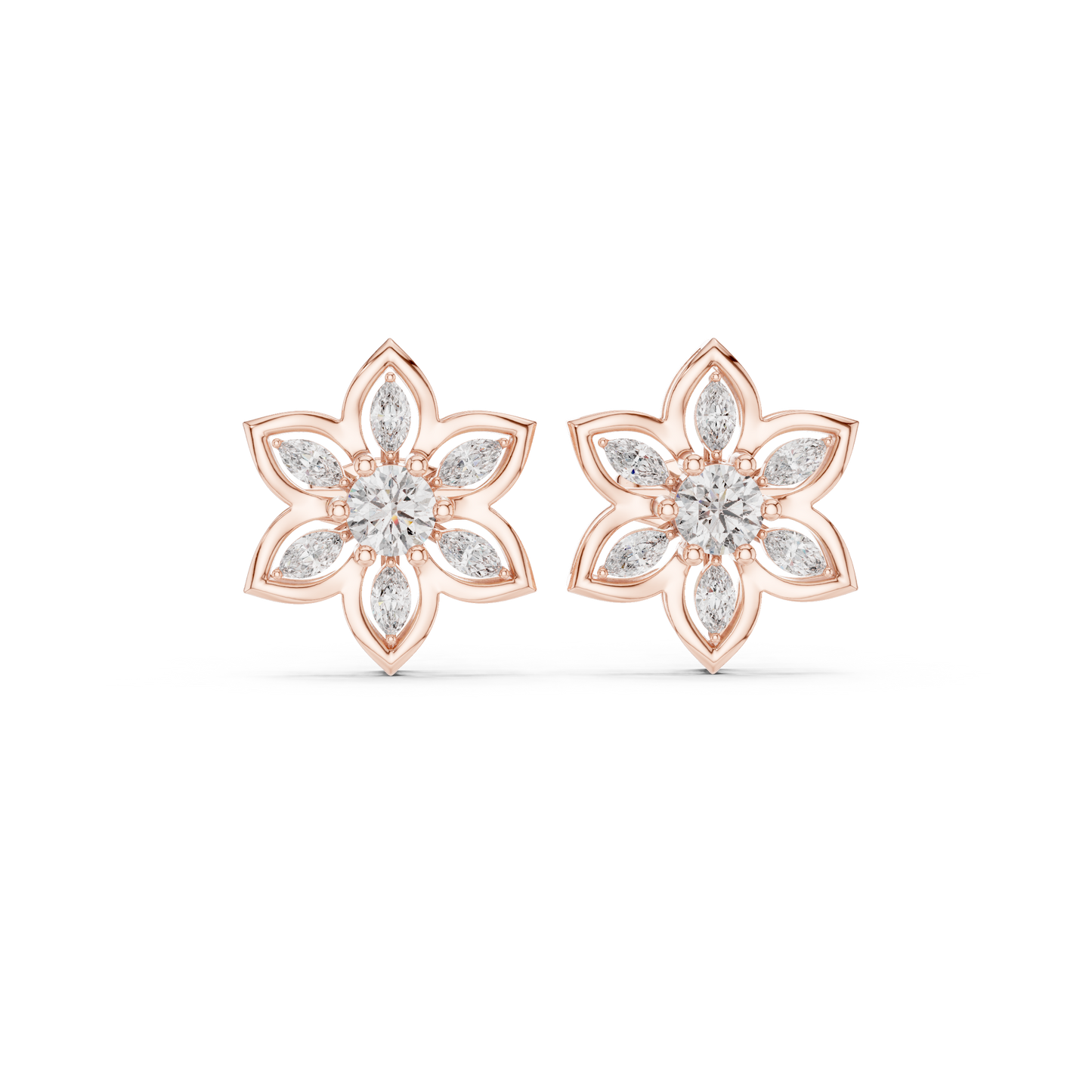 Gilded Petal Diamond Rosette Studs • Fine Couture Floral Earrings • Sculptural Gold Floral Artistry