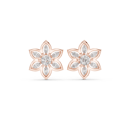 Gilded Petal Diamond Rosette Studs • Fine Couture Floral Earrings • Sculptural Gold Floral Artistry