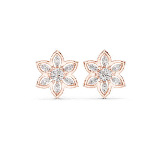 Gilded Petal Diamond Rosette Studs • Fine Couture Floral Earrings • Sculptural Gold Floral Artistry