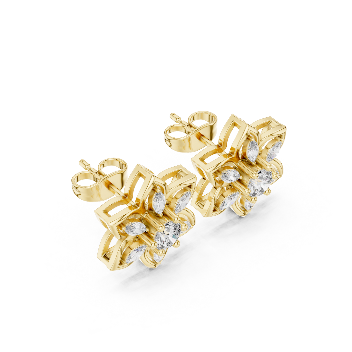 Gilded Petal Diamond Rosette Studs • Fine Couture Floral Earrings • Sculptural Gold Floral Artistry