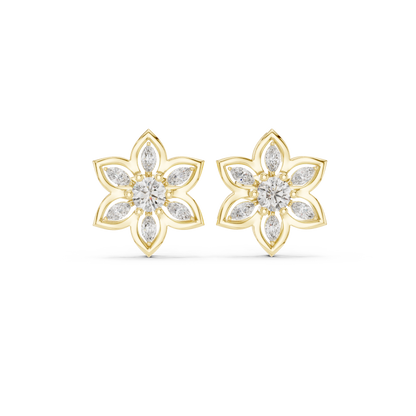 Gilded Petal Diamond Rosette Studs • Fine Couture Floral Earrings • Sculptural Gold Floral Artistry