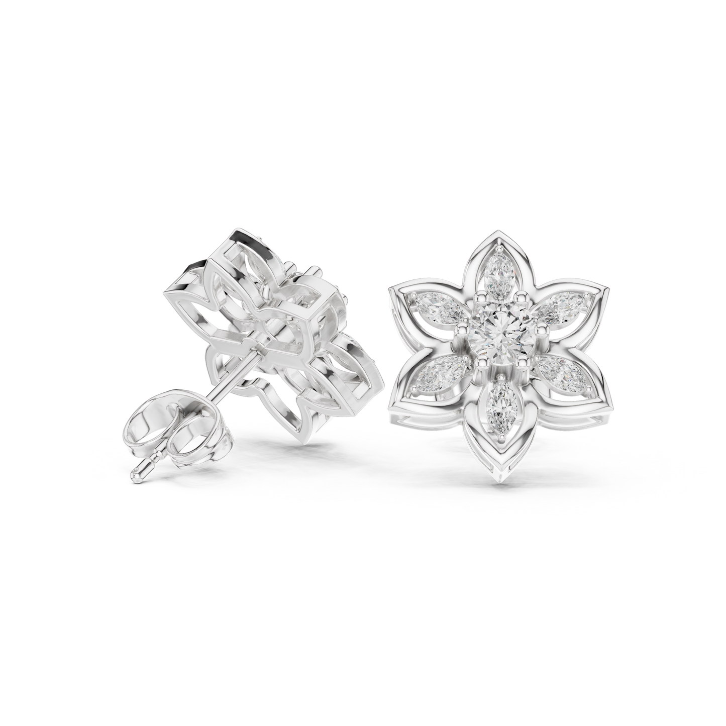 Gilded Petal Diamond Rosette Studs • Fine Couture Floral Earrings • Sculptural Gold Floral Artistry