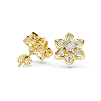 Gilded Petal Diamond Rosette Studs • Fine Couture Floral Earrings • Sculptural Gold Floral Artistry