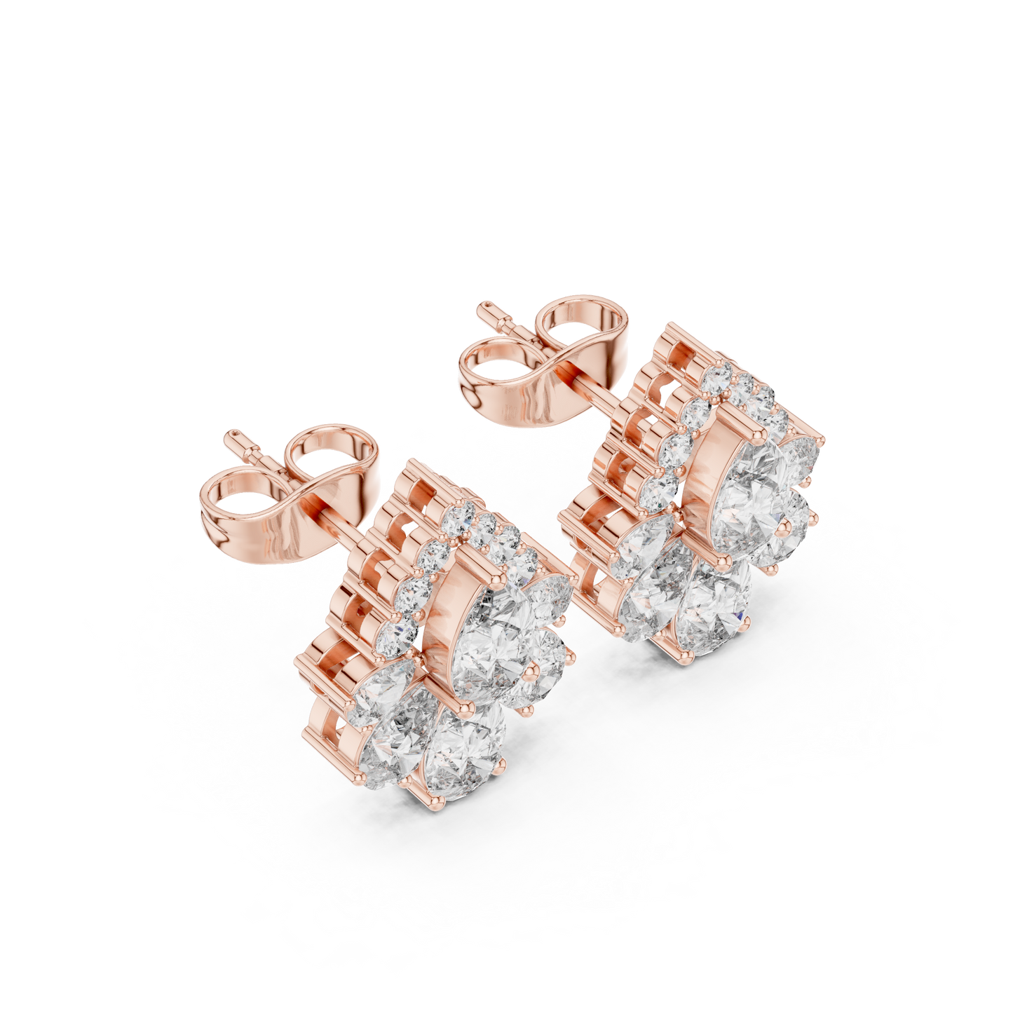 Lyrix Pear-Bloom Diamond Studs • Multi-Stone Radiant Cluster • Opulent Fine Gold Adornments