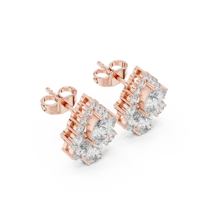 Lyrix Pear-Bloom Diamond Studs • Multi-Stone Radiant Cluster • Opulent Fine Gold Adornments