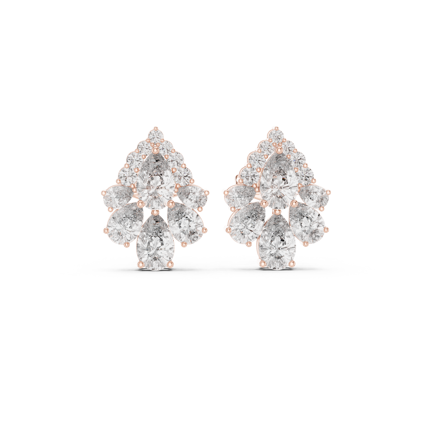 Lyrix Pear-Bloom Diamond Studs • Multi-Stone Radiant Cluster • Opulent Fine Gold Adornments
