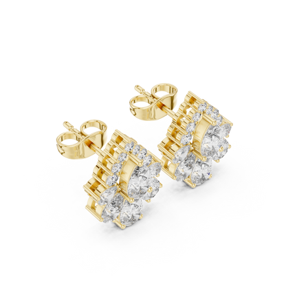 Lyrix Pear-Bloom Diamond Studs • Multi-Stone Radiant Cluster • Opulent Fine Gold Adornments