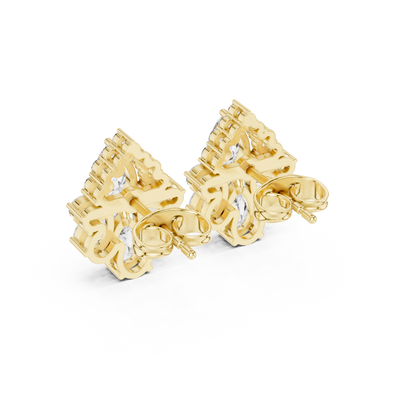 Lyrix Pear-Bloom Diamond Studs • Multi-Stone Radiant Cluster • Opulent Fine Gold Adornments