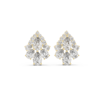 Lyrix Pear-Bloom Diamond Studs • Multi-Stone Radiant Cluster • Opulent Fine Gold Adornments