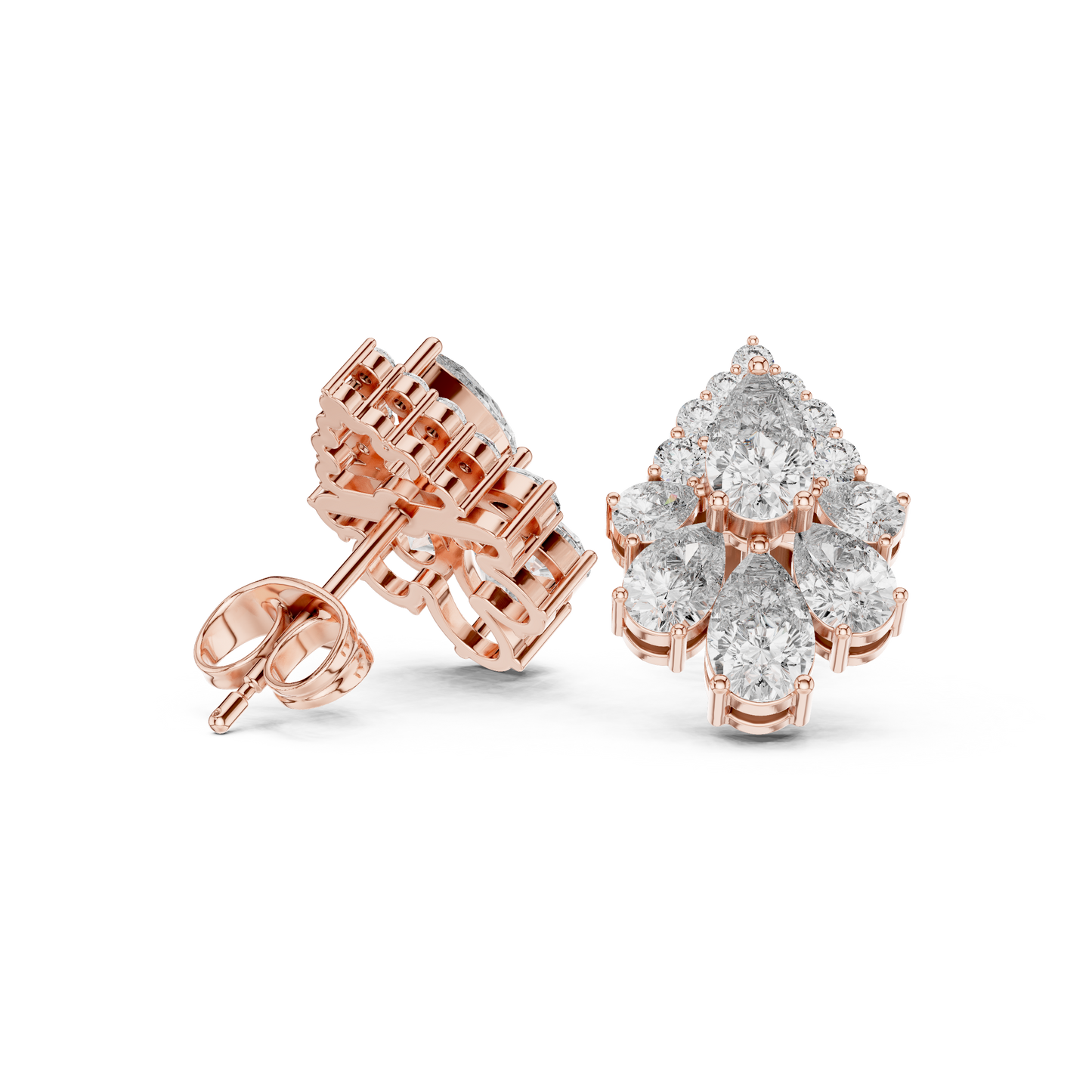 Lyrix Pear-Bloom Diamond Studs • Multi-Stone Radiant Cluster • Opulent Fine Gold Adornments