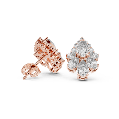 Lyrix Pear-Bloom Diamond Studs • Multi-Stone Radiant Cluster • Opulent Fine Gold Adornments