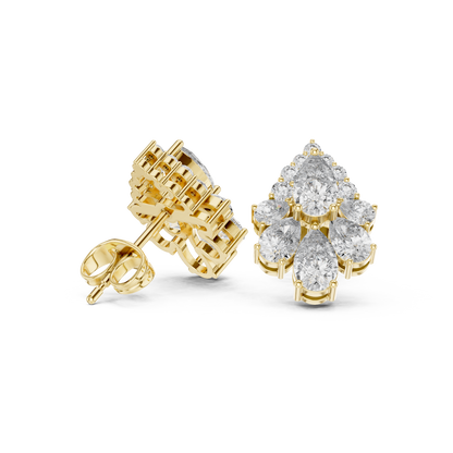 Lyrix Pear-Bloom Diamond Studs • Multi-Stone Radiant Cluster • Opulent Fine Gold Adornments