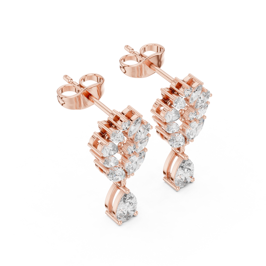 Primavera Leaffall Earrings • Marquise Lab Diamond Cluster • Pear Gold Drop Bridal Studs