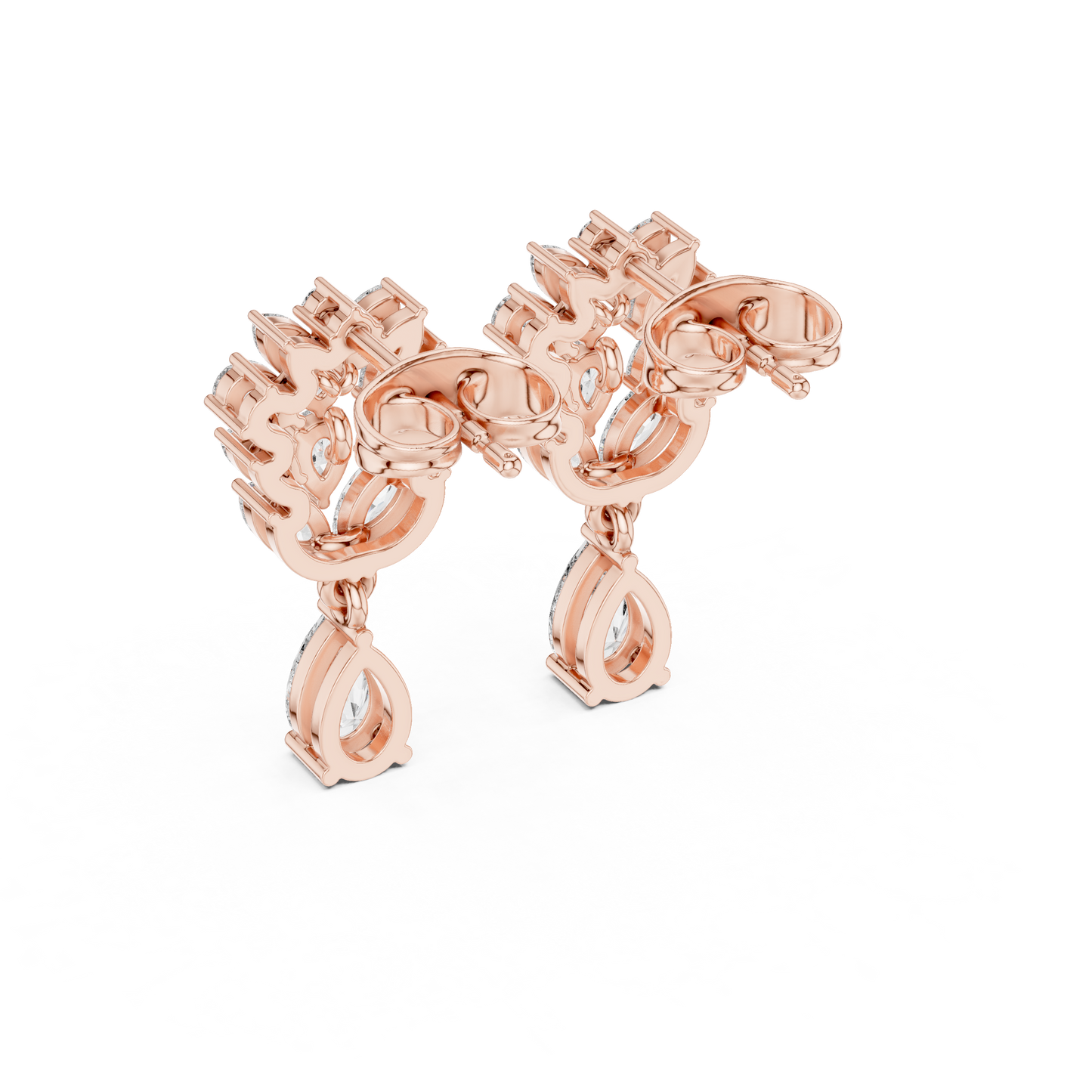 Primavera Leaffall Earrings • Marquise Lab Diamond Cluster • Pear Gold Drop Bridal Studs