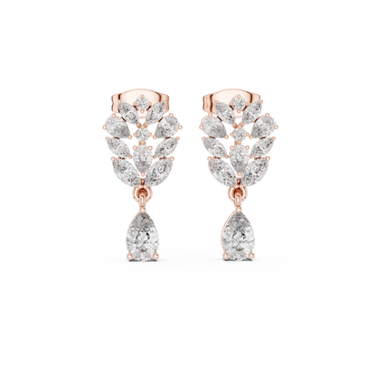 Primavera Leaffall Earrings • Marquise Lab Diamond Cluster • Pear Gold Drop Bridal Studs