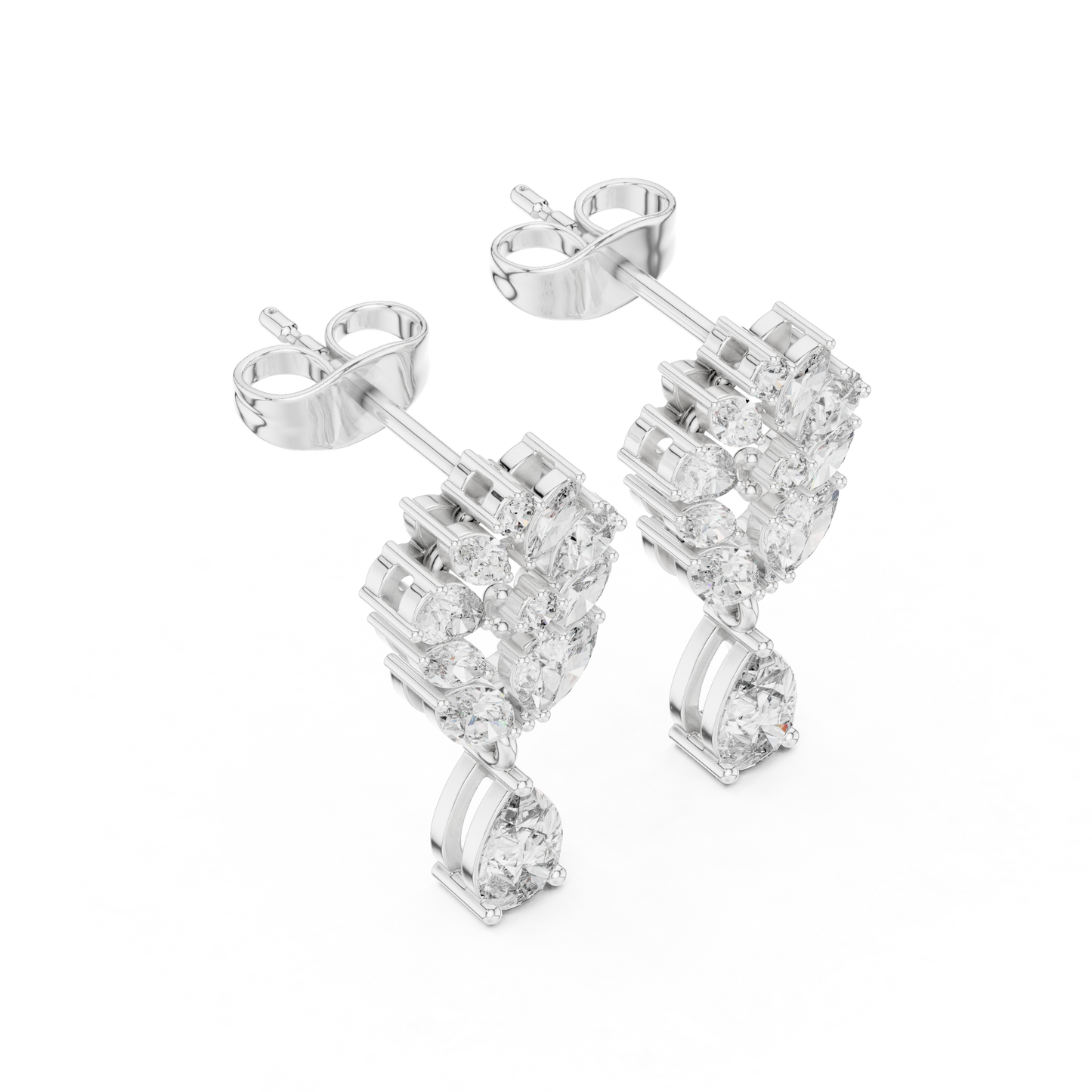 Primavera Leaffall Earrings • Marquise Lab Diamond Cluster • Pear Gold Drop Bridal Studs