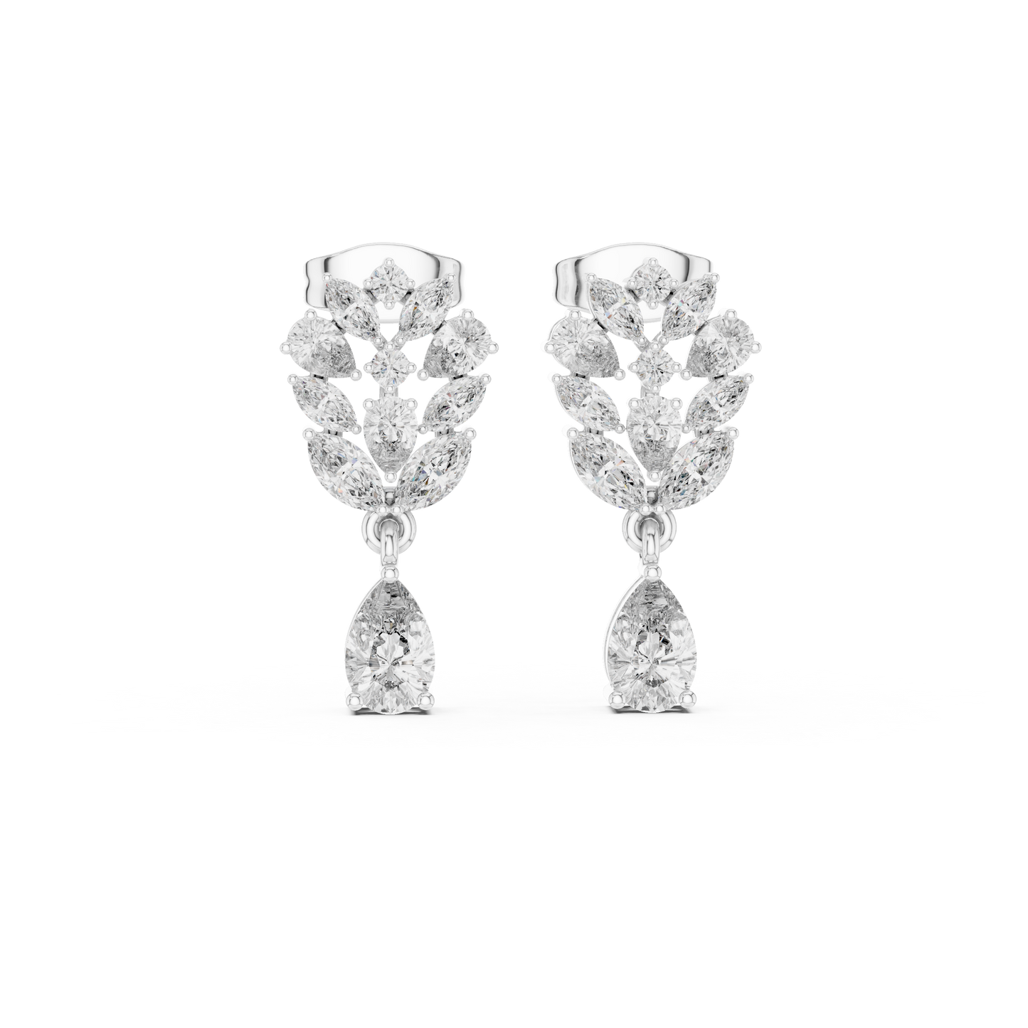 Primavera Leaffall Earrings • Marquise Lab Diamond Cluster • Pear Gold Drop Bridal Studs