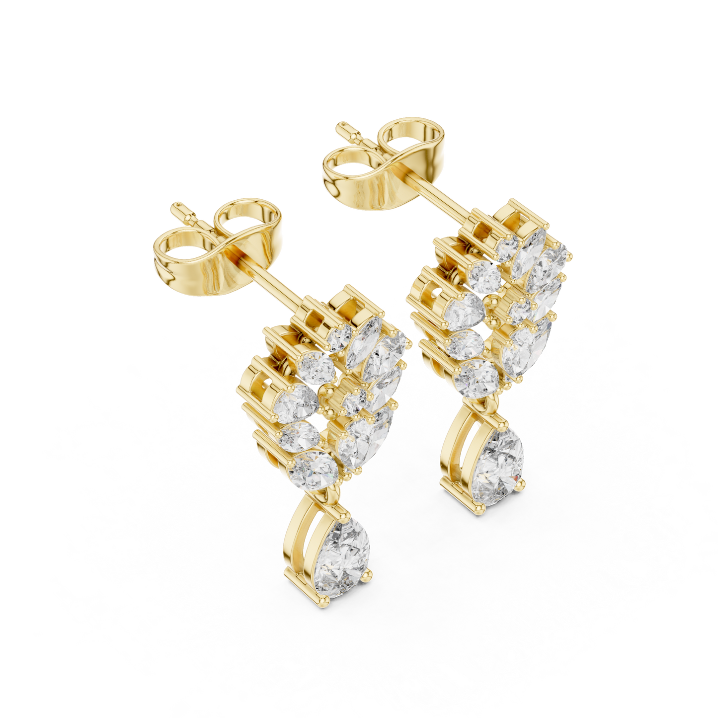Primavera Leaffall Earrings • Marquise Lab Diamond Cluster • Pear Gold Drop Bridal Studs