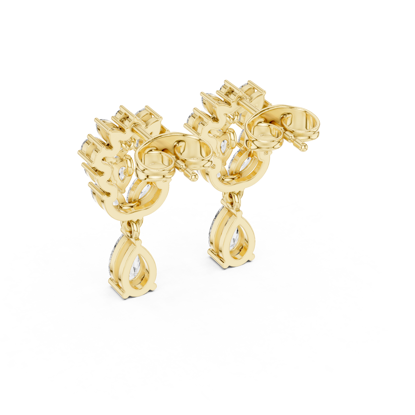 Primavera Leaffall Earrings • Marquise Lab Diamond Cluster • Pear Gold Drop Bridal Studs