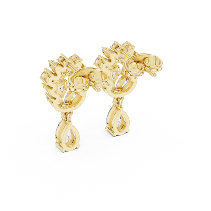 Primavera Leaffall Earrings • Marquise Lab Diamond Cluster • Pear Gold Drop Bridal Studs