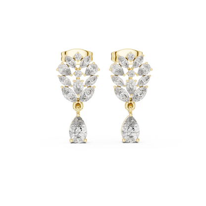 Primavera Leaffall Earrings • Marquise Lab Diamond Cluster • Pear Gold Drop Bridal Studs