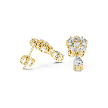 Primavera Leaffall Earrings • Marquise Lab Diamond Cluster • Pear Gold Drop Bridal Studs