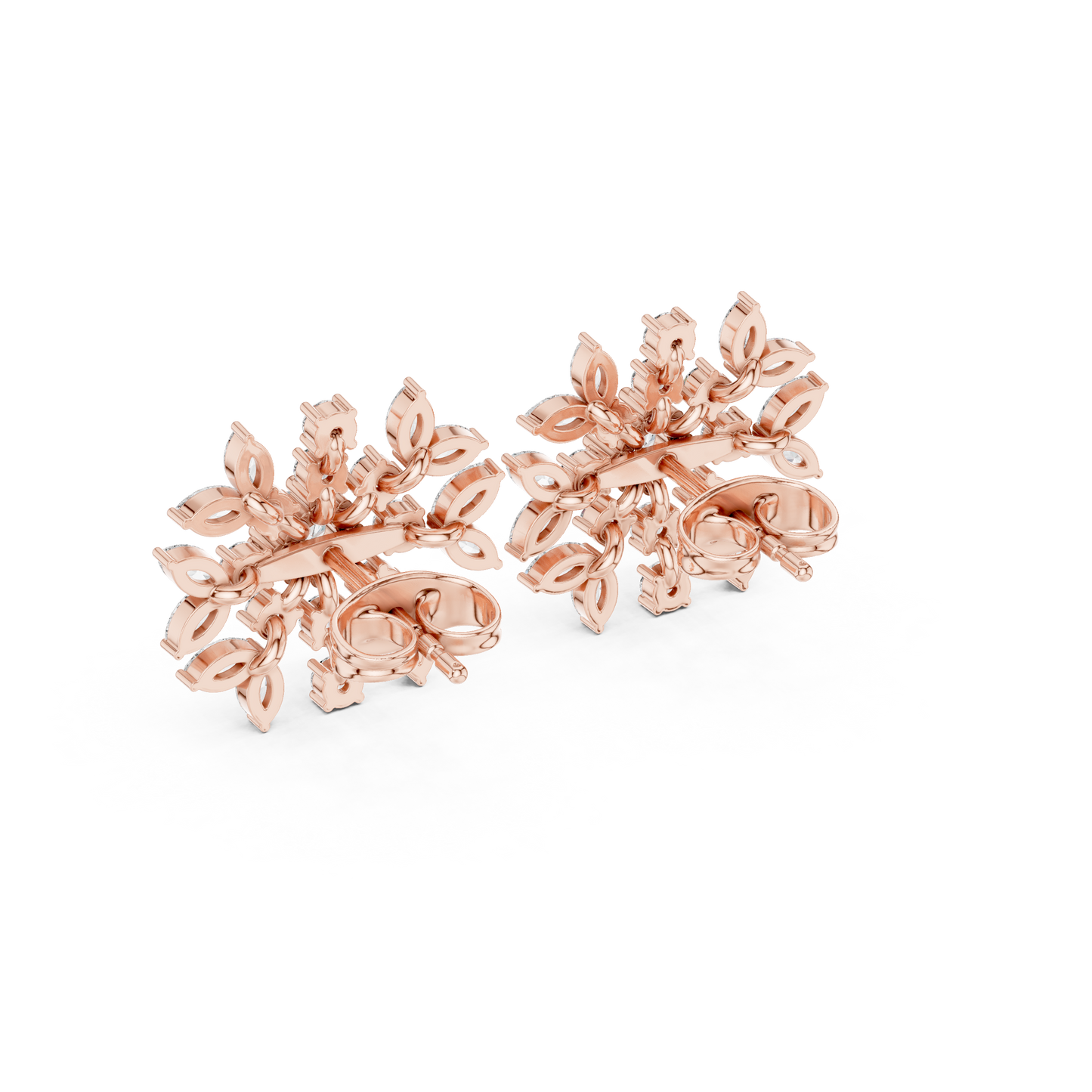 Winter Snowflake Diamond Earrings • Gold Marquise Cluster Studs • Minimalist Bridal Stud Earrings