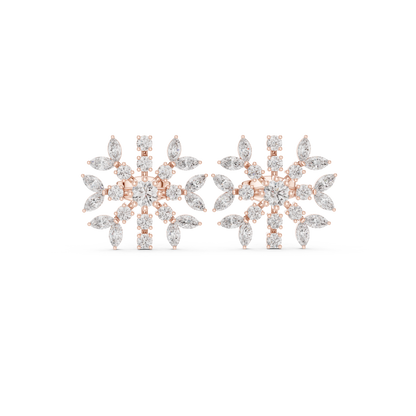 Winter Snowflake Diamond Earrings • Gold Marquise Cluster Studs • Minimalist Bridal Stud Earrings