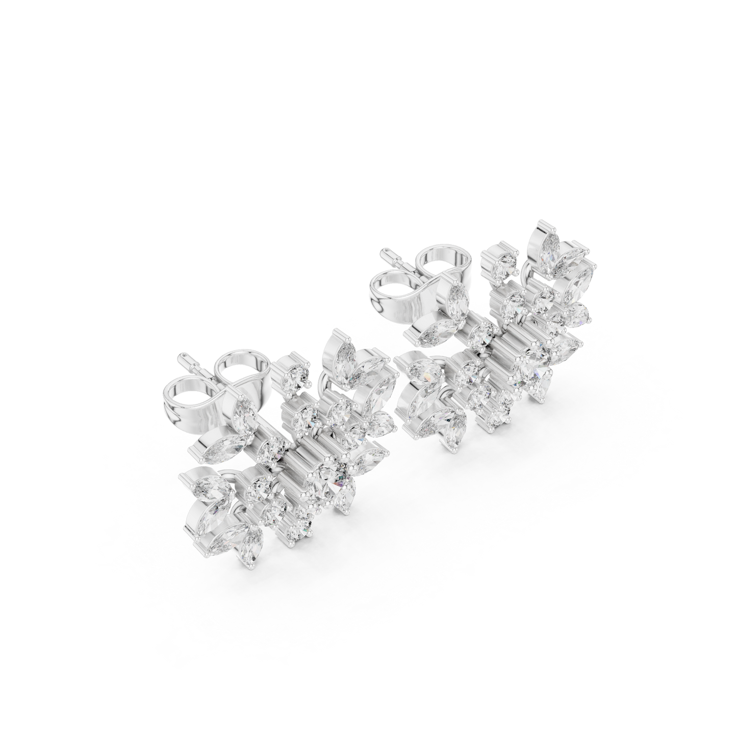 Winter Snowflake Diamond Earrings • Gold Marquise Cluster Studs • Minimalist Bridal Stud Earrings