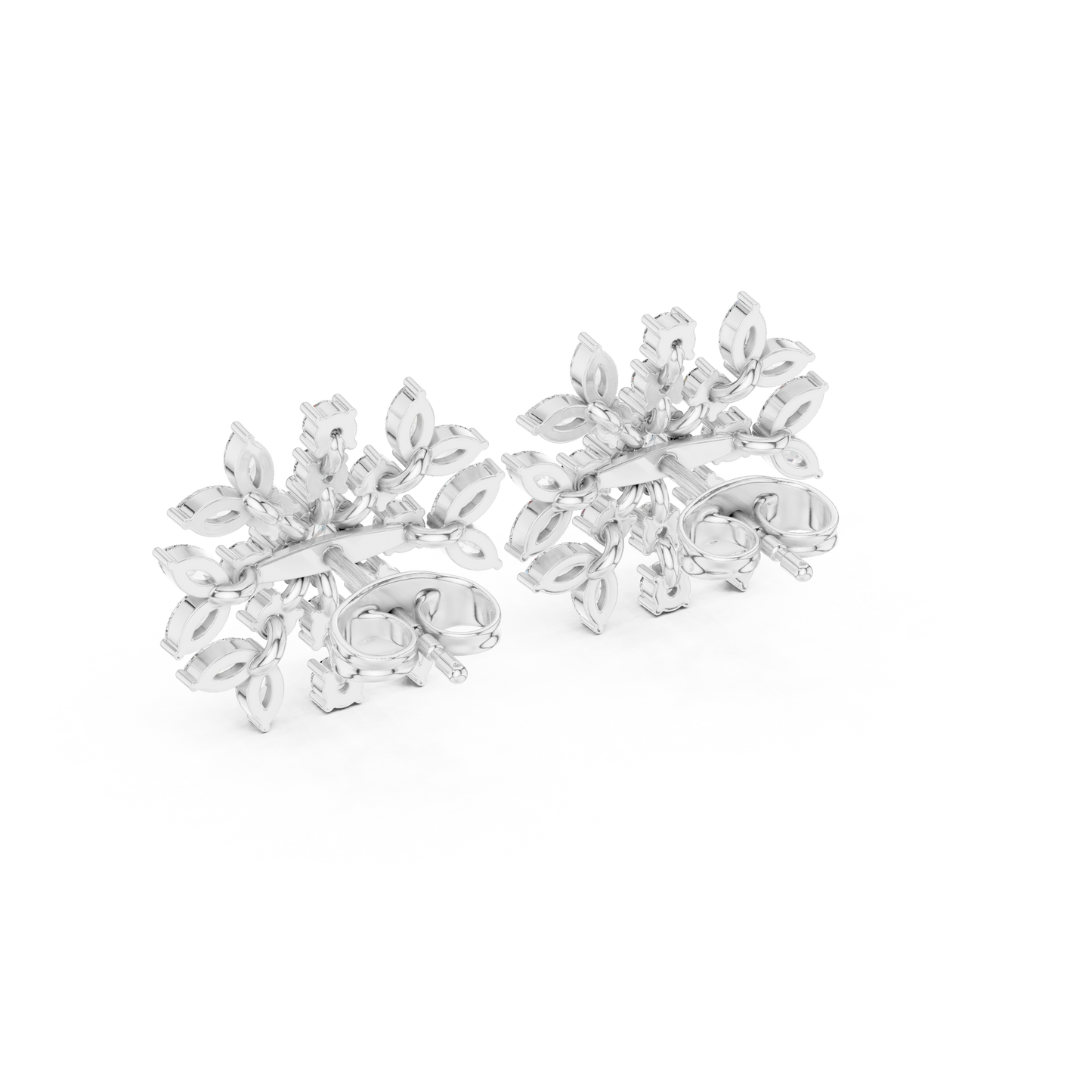 Winter Snowflake Diamond Earrings • Gold Marquise Cluster Studs • Minimalist Bridal Stud Earrings