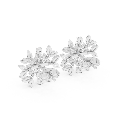 Winter Snowflake Diamond Earrings • Gold Marquise Cluster Studs • Minimalist Bridal Stud Earrings