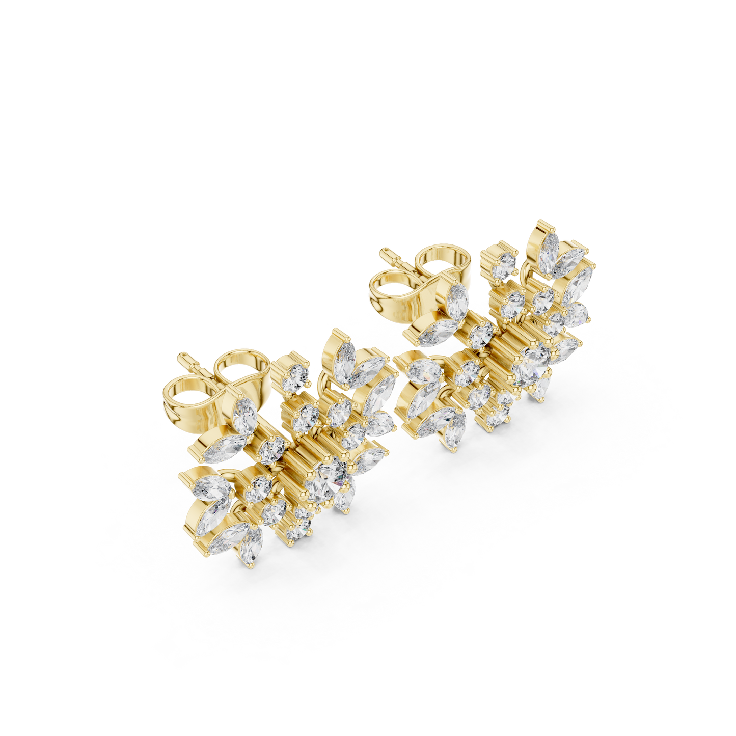 Winter Snowflake Diamond Earrings • Gold Marquise Cluster Studs • Minimalist Bridal Stud Earrings