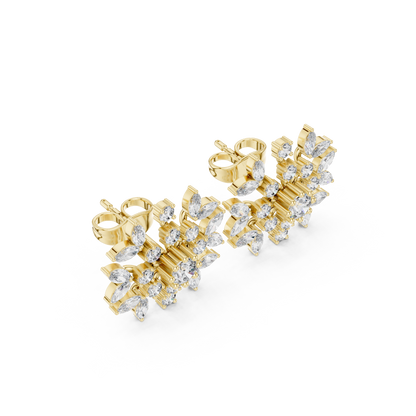 Winter Snowflake Diamond Earrings • Gold Marquise Cluster Studs • Minimalist Bridal Stud Earrings