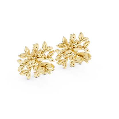 Winter Snowflake Diamond Earrings • Gold Marquise Cluster Studs • Minimalist Bridal Stud Earrings