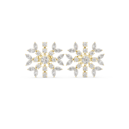 Winter Snowflake Diamond Earrings • Gold Marquise Cluster Studs • Minimalist Bridal Stud Earrings