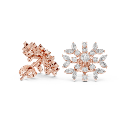 Winter Snowflake Diamond Earrings • Gold Marquise Cluster Studs • Minimalist Bridal Stud Earrings