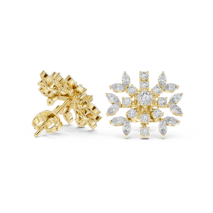 Winter Snowflake Diamond Earrings • Gold Marquise Cluster Studs • Minimalist Bridal Stud Earrings