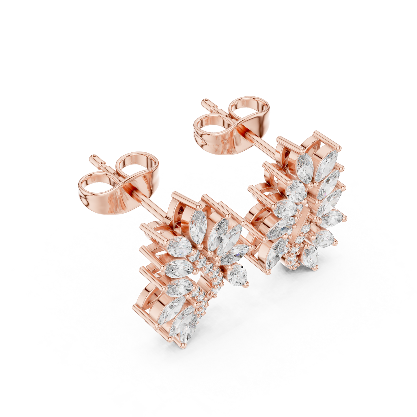 NatureVerse Leaf Diamond Studs • Infinite Marquise Cluster • Botanical Luxury Jewel • Exquisite Wedding Sparkle